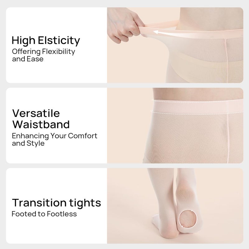 MANZI Womens Girls Solid Color Comfortable Convertible Ballet Tights 1-3 Pairs Pack - Image 2